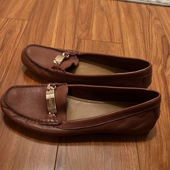 Coach "Olive" Loafers in Pebble Leather Tan Saddle Brown - Picture 2 of 5
